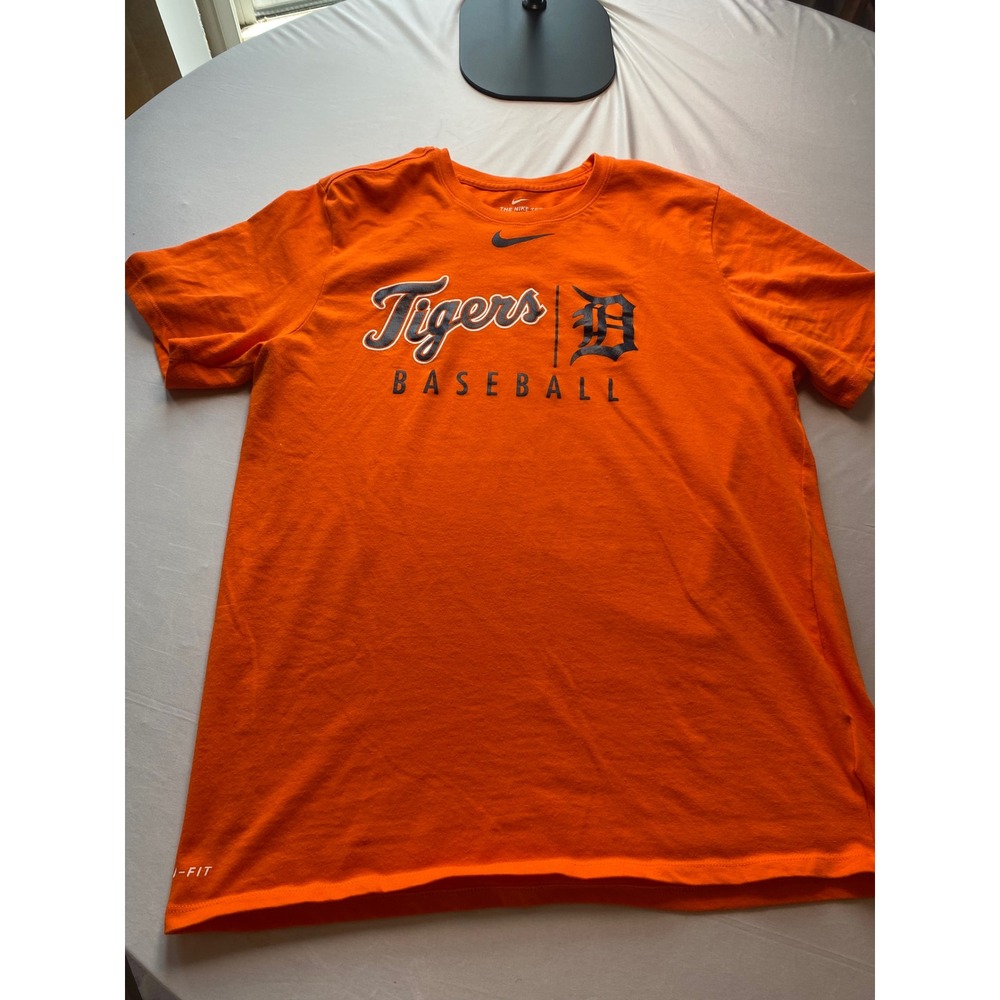 Nike Detroit Tigers Baseball Shirt Mens Large Orange Dri-FIT Graphic Tee 561416